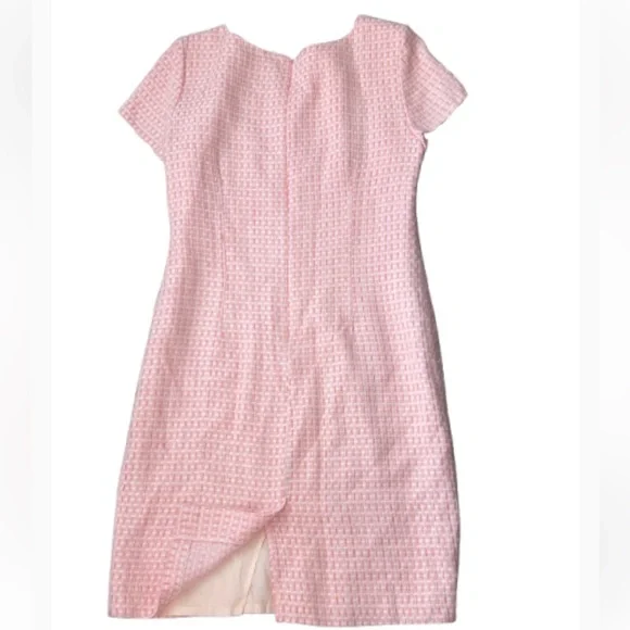 Vintage White & Pink Sheath Midi Dress plaid Tweed Cap Sleeves Size Large - Picture 6 of 13